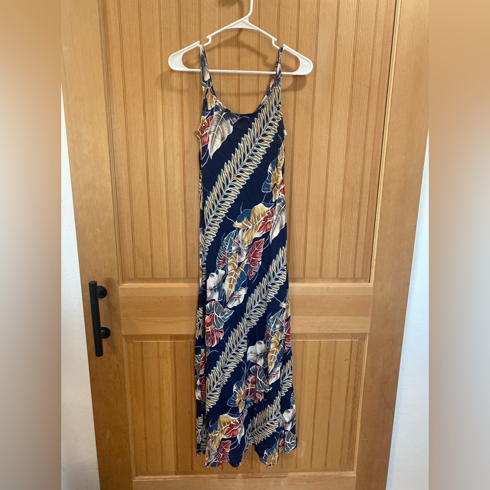 Hilo Hattie Navy Floral Maxi Dress with Red and Cream Accents - Picture 2 of 7